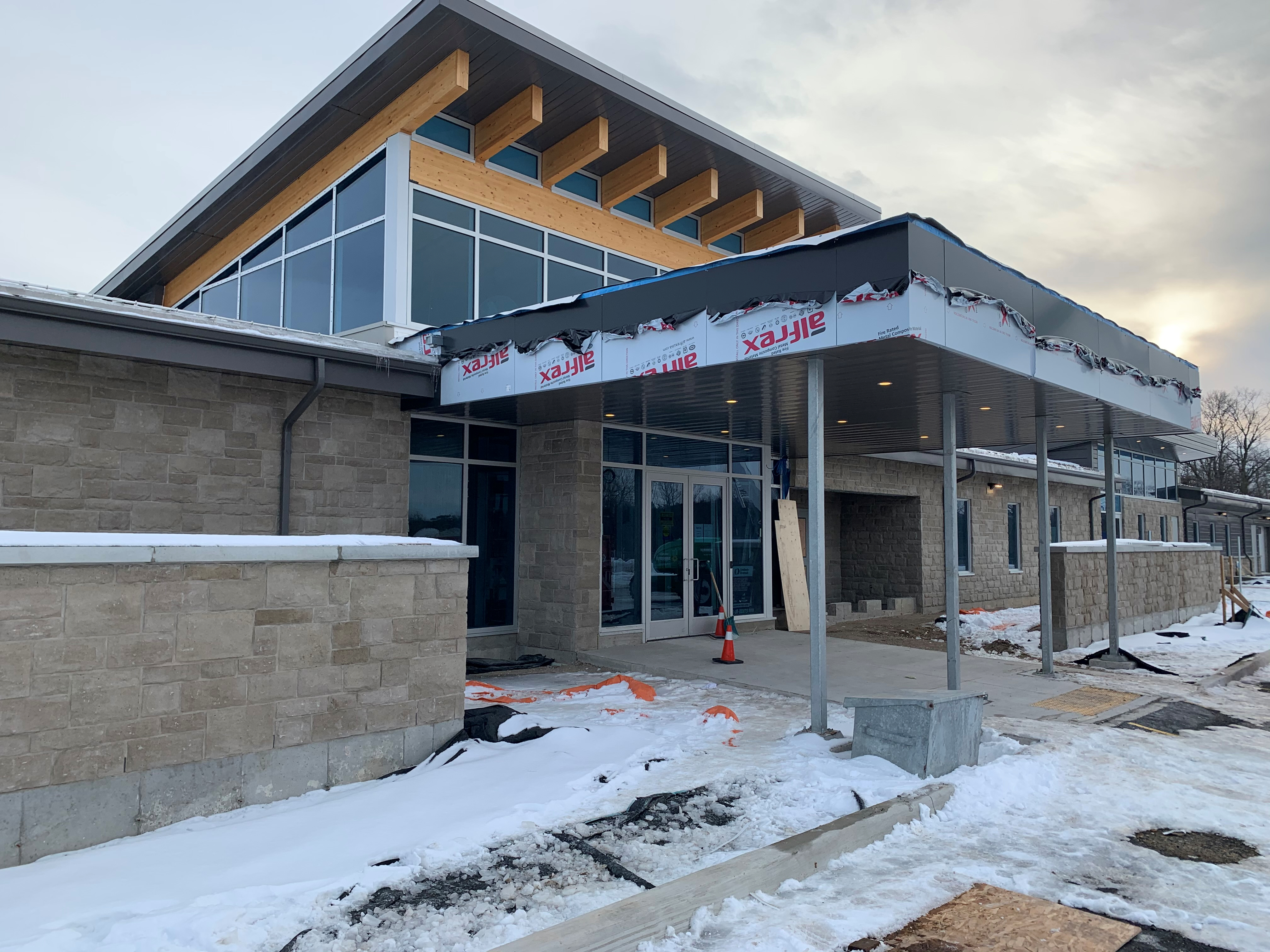 Exterior of the new Guelph Humane Society building at 190 Hanlon Creek Blvd. in winter