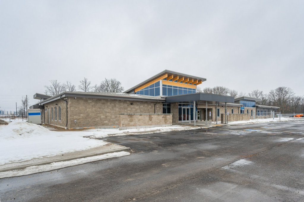 Exterior of the new Guelph Humane Society building in winter